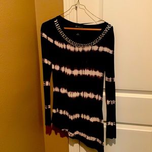 INC asymmetrical style tie dyed tunic top embellished neckline size XS